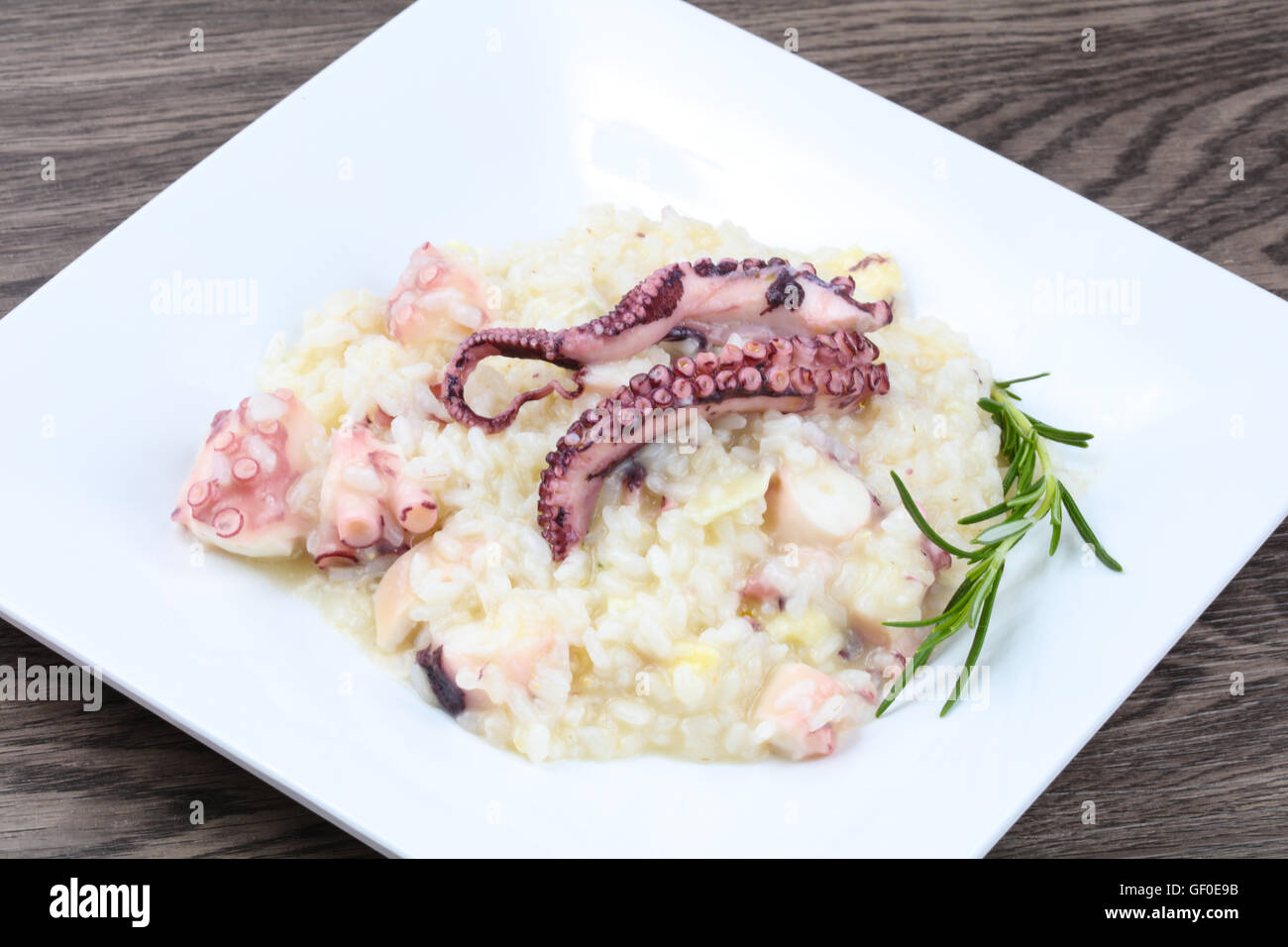 Risotto with octopus served green rosemary Stock Photo - Alamy