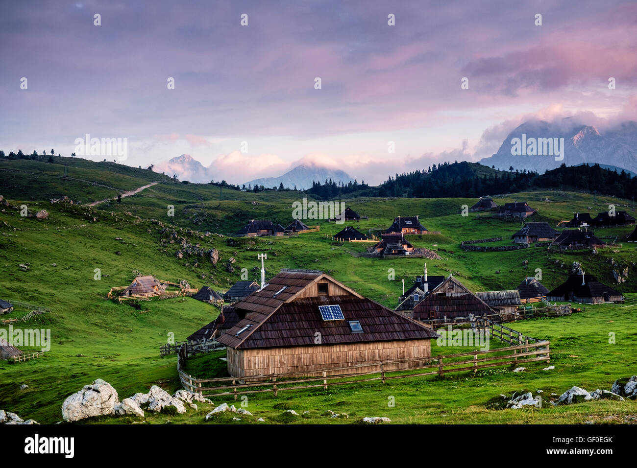 Shepherds huts on Velika planina Stock Photo