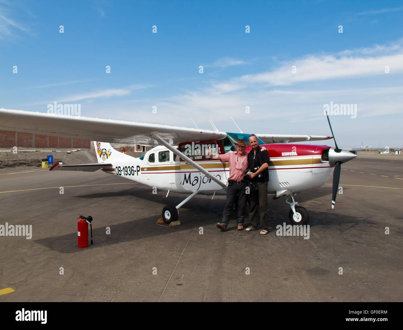 Tourists are ready to get on the Nazca lines flight. Stock Photo