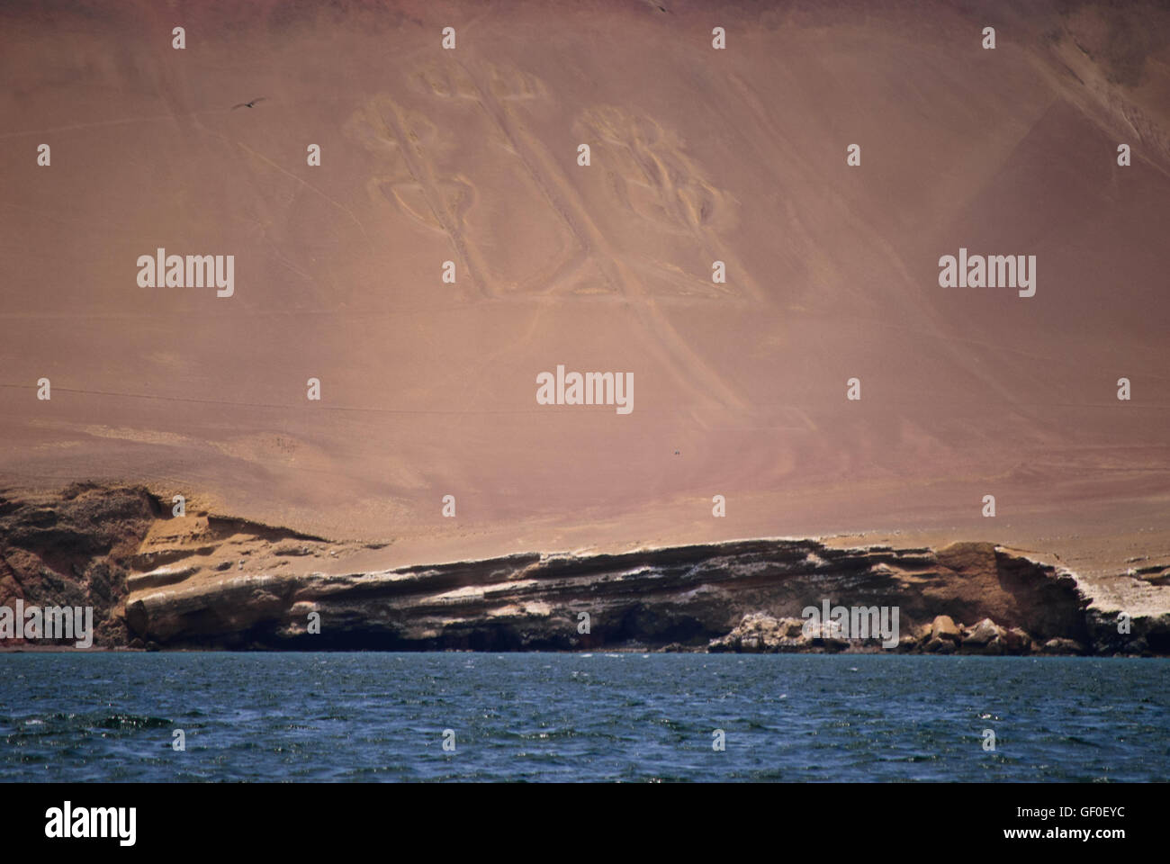 The Paracas Candelabra on the desert mountain of the Andes Stock Photo