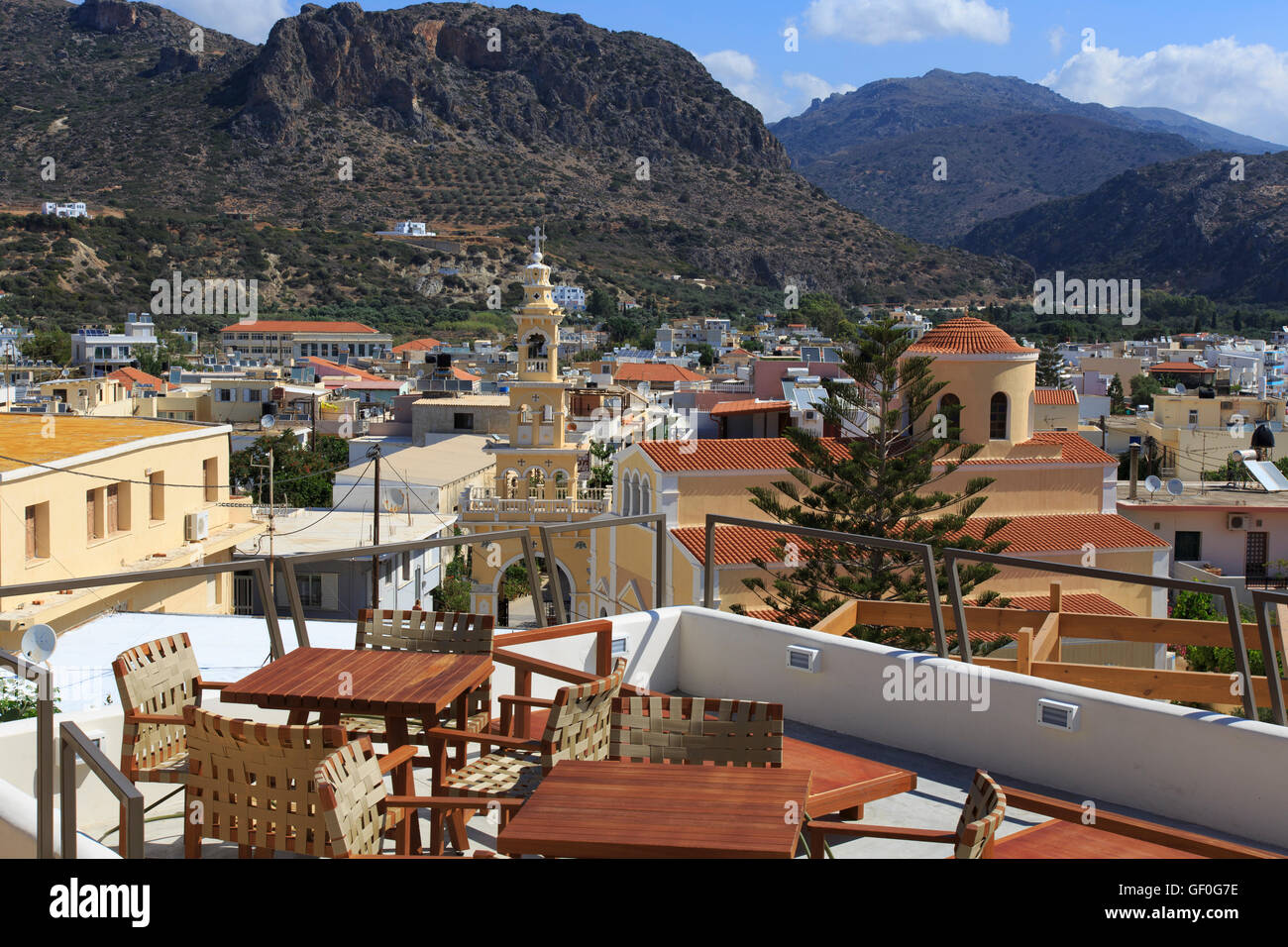 General View overlooking the town of Paleochora, Crete Stock Photo