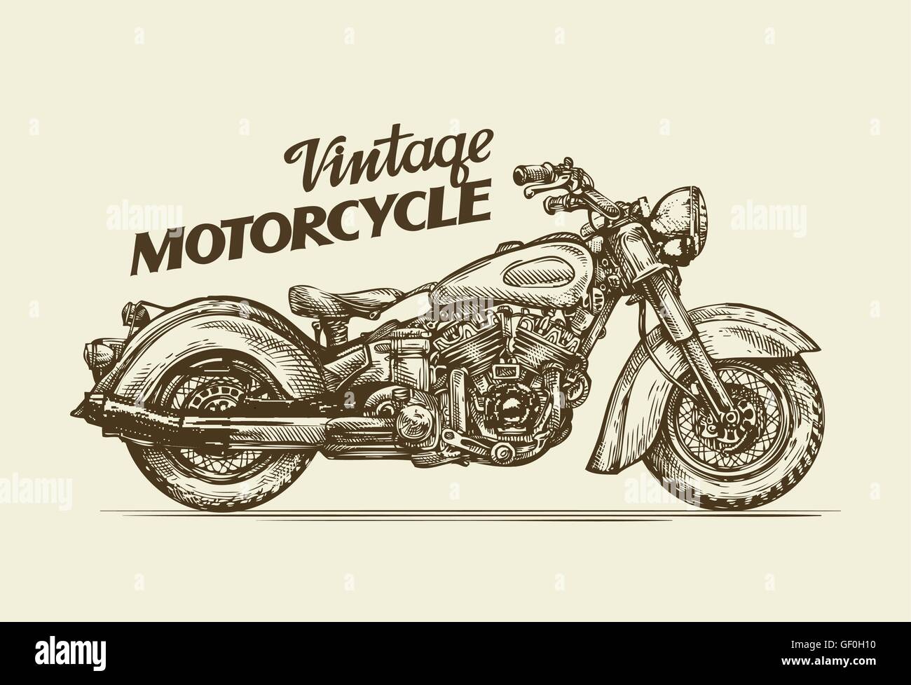 Vintage motorcycle. Hand drawn sketch retro motorbike. Vector