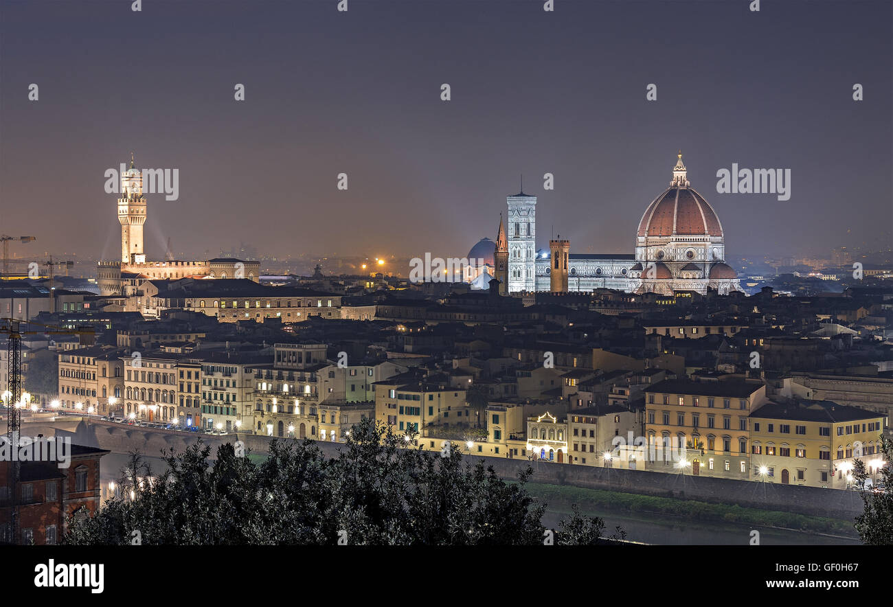 Florence night landscape. View from Belvedere. glowing lights Stock Photo