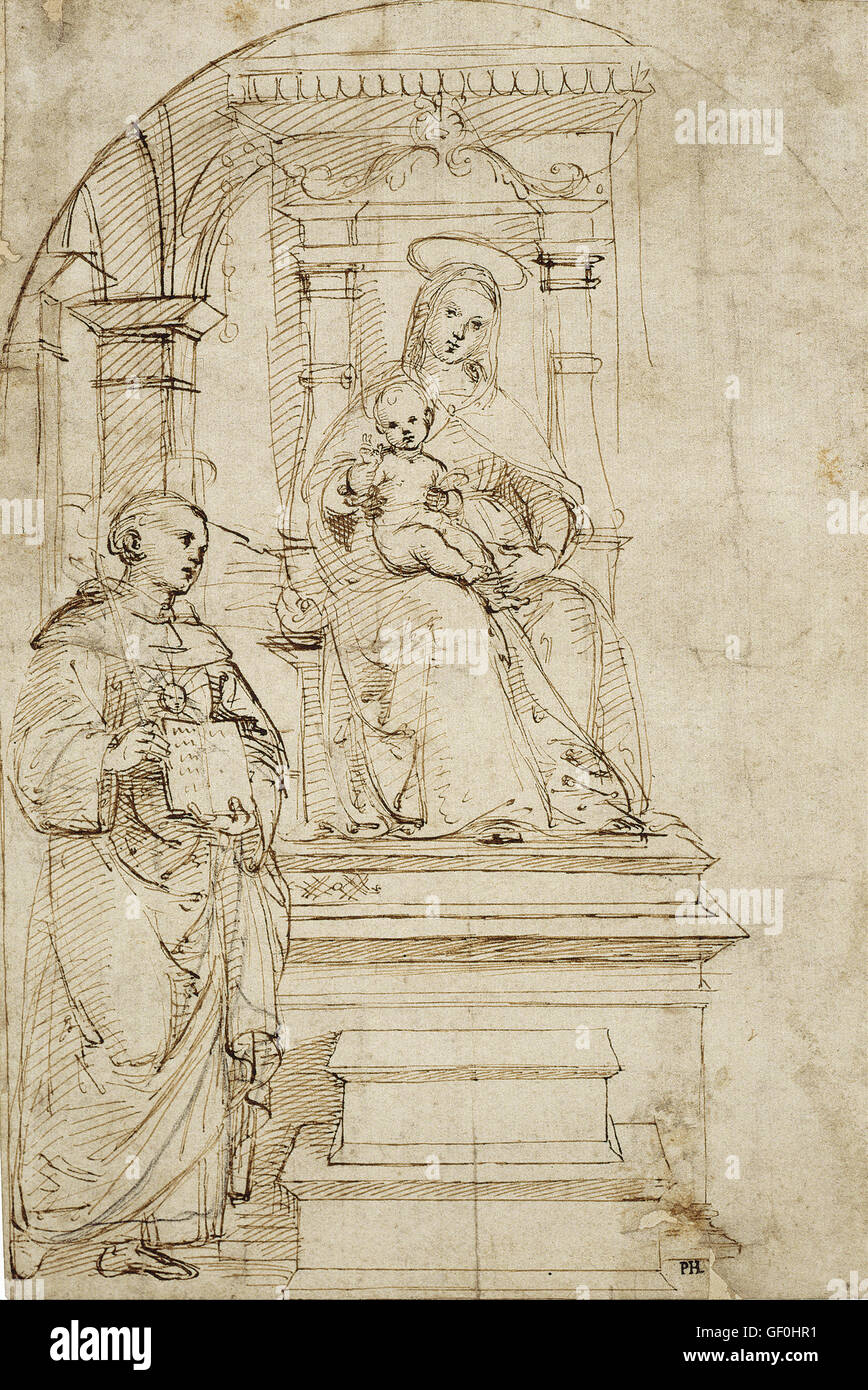 Raffael (Raffaello Santi) - Sketch for an enthroned Virgin and Child with St. Nicholas of Tolentino Stock Photo