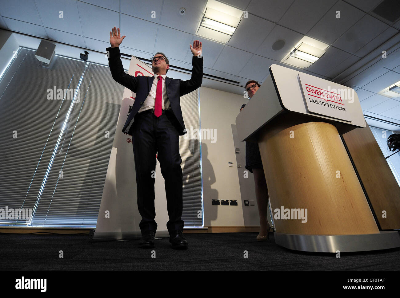 Labour leadership contender Owen Smith speaks at the Knowledge Transfer Centre in Catcliffe, South Yorkshire, where he committed himself to greater equality at work, announcing plans to appoint a cabinet-level minister to deliver fair employment. Stock Photo