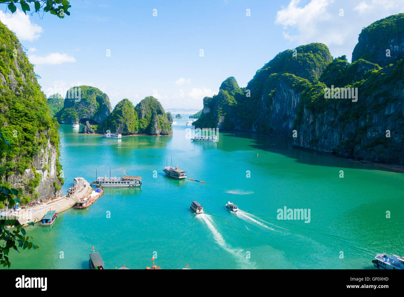 Halong Bay, Vietnam, Islands, Limestone Karsts, Boat Stock Photo