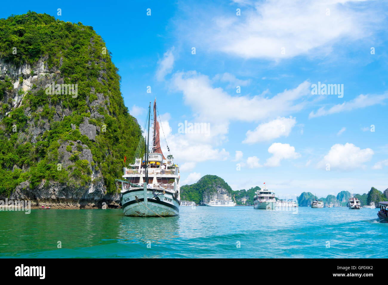 Halong Bay, Vietnam, Islands, Limestone Karsts, Boat Stock Photo