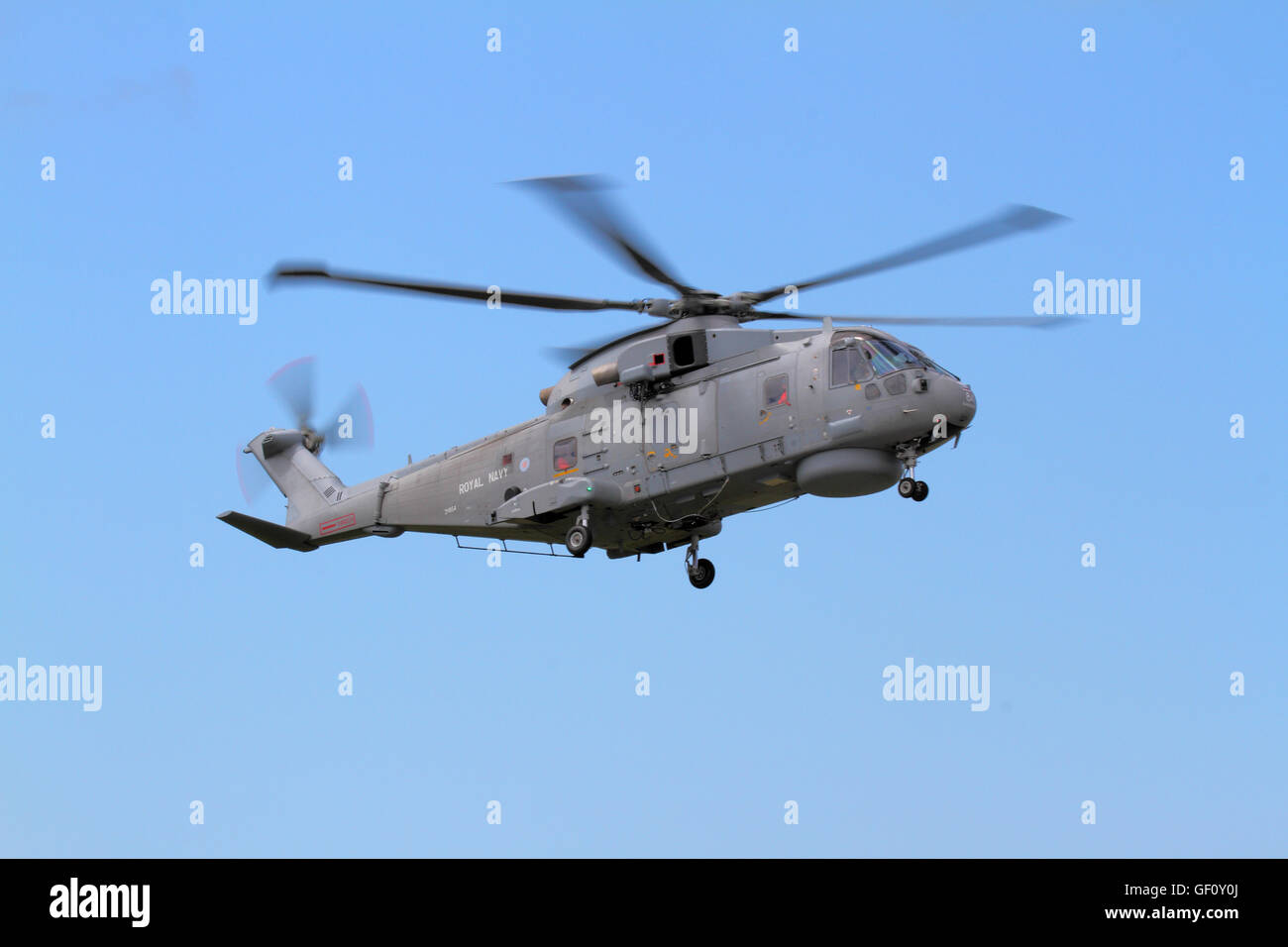 Royal Navy ZH854 (Agusta Westland) AW101-Merlin helicopter landing at RAF Valley. Stock Photo