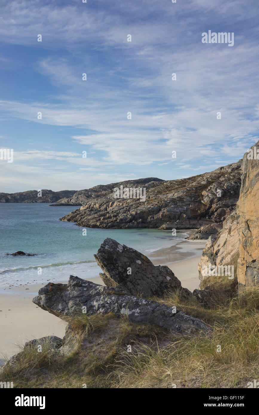 Coastline at Achmelvich beach in Sutherland on the north-west coast of Scotland, UK Stock Photo