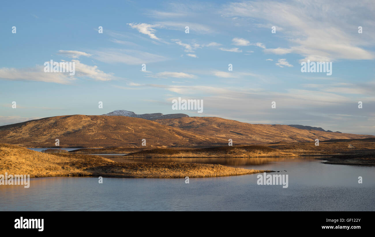 Looking across Loch Meadie in Sutherland to the mountain Ben Hope, Scottish Highlands, Scotland, UK Stock Photo