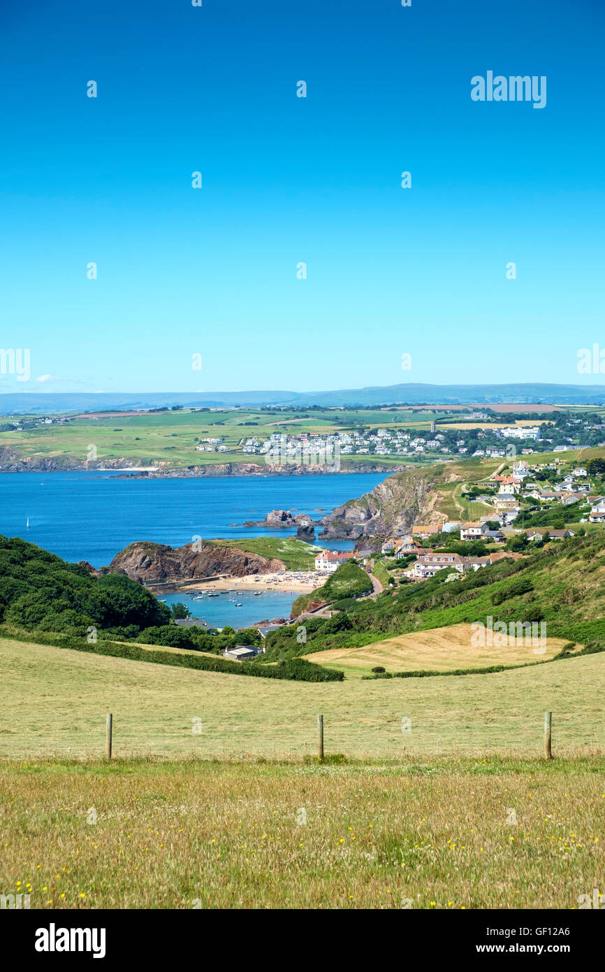 View of Hope Cove and Thurlestone from Bolt Tail. South Hams. Devon UK Stock Photo