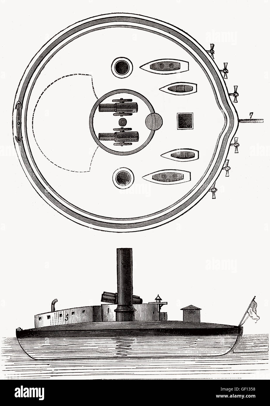 Vitse-admiral Popov, warship design by Andrei Alexandrovich Popov, 1821-1898, an officer of the Imperial Russian Navy and a nava Stock Photo