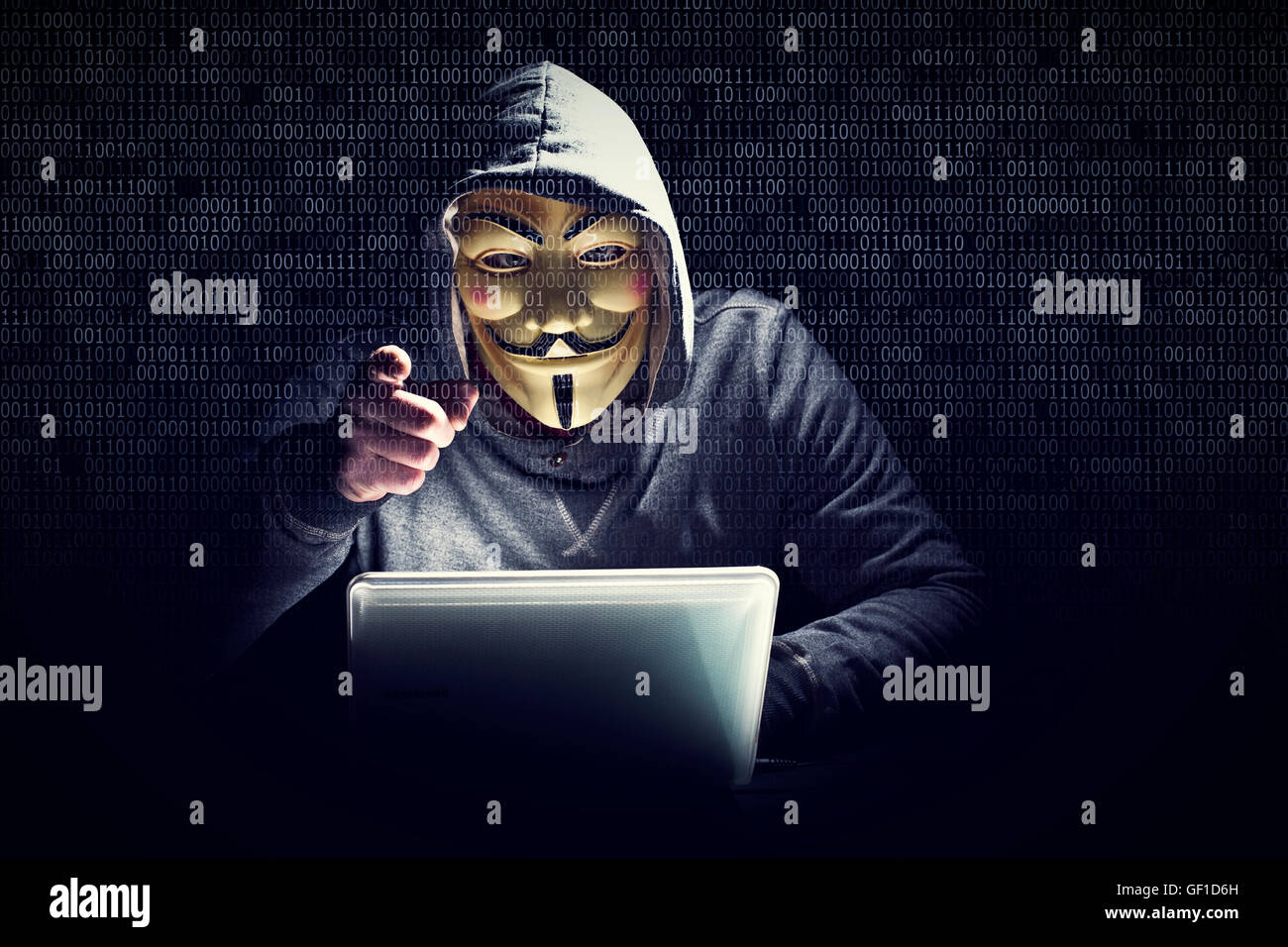 hacker portrait and binary code background Stock Photo - Alamy