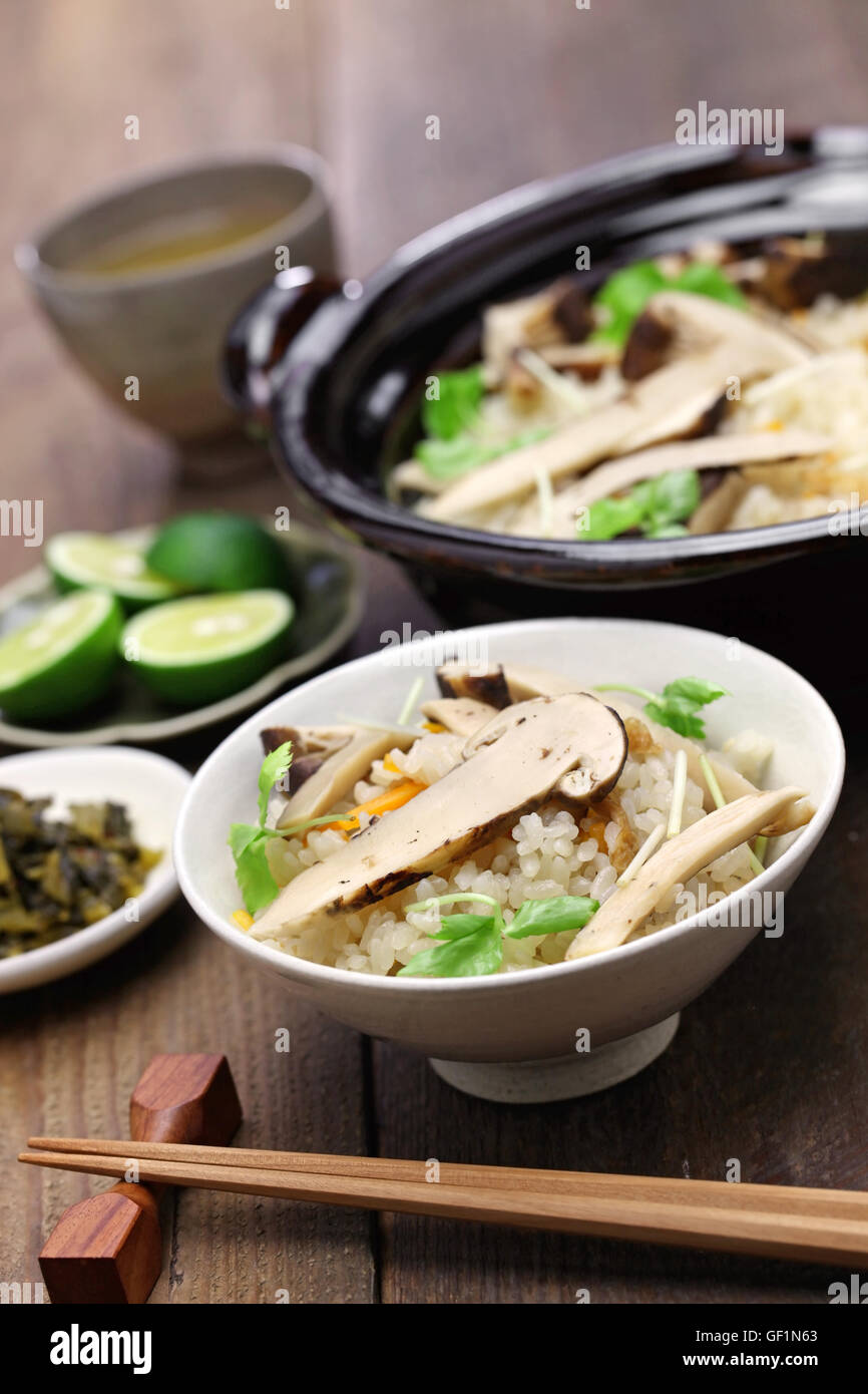 matsutake gohan, rice cooked with matsutake mushroom, japanese food
