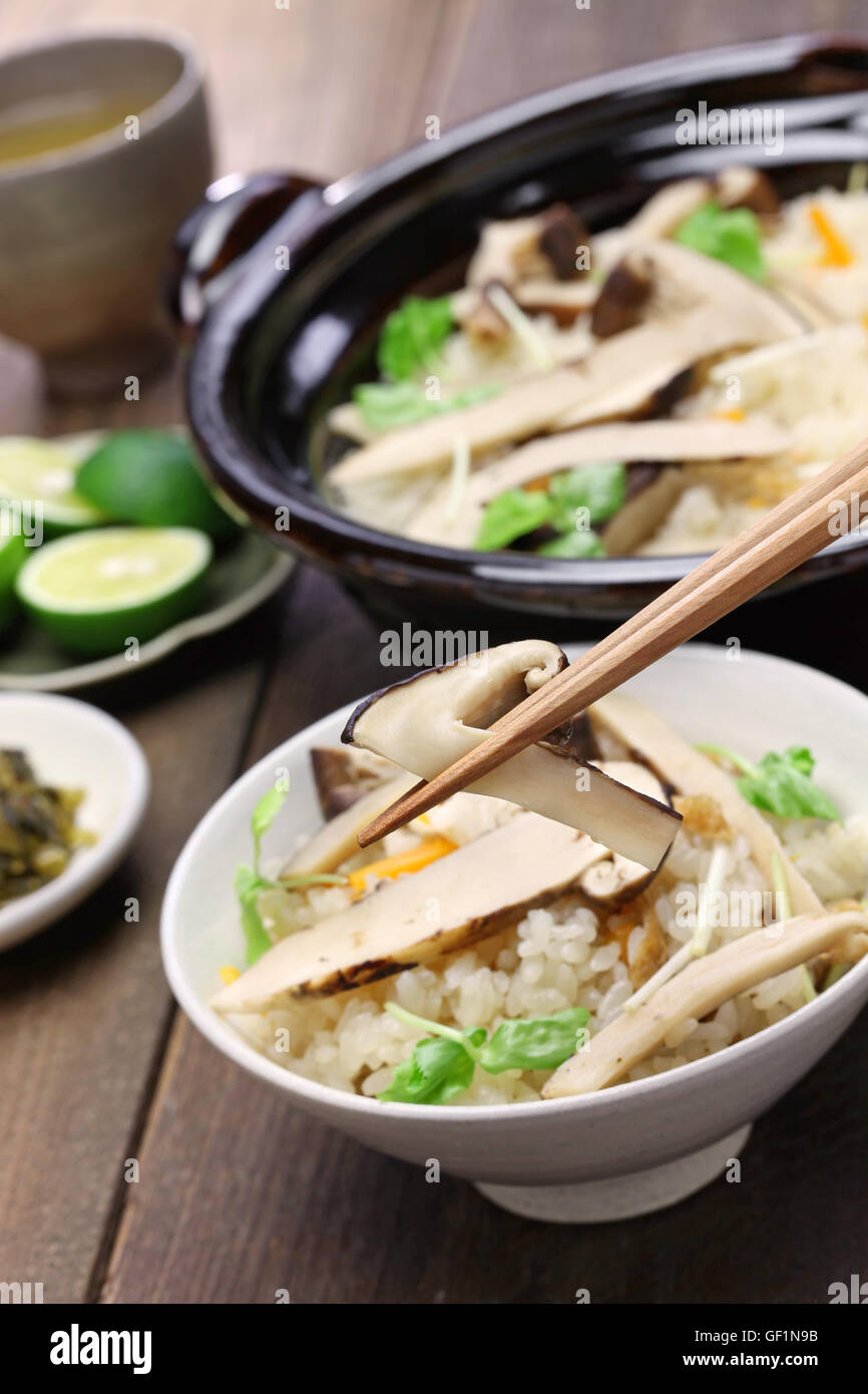 matsutake gohan, rice cooked with matsutake mushroom, japanese food