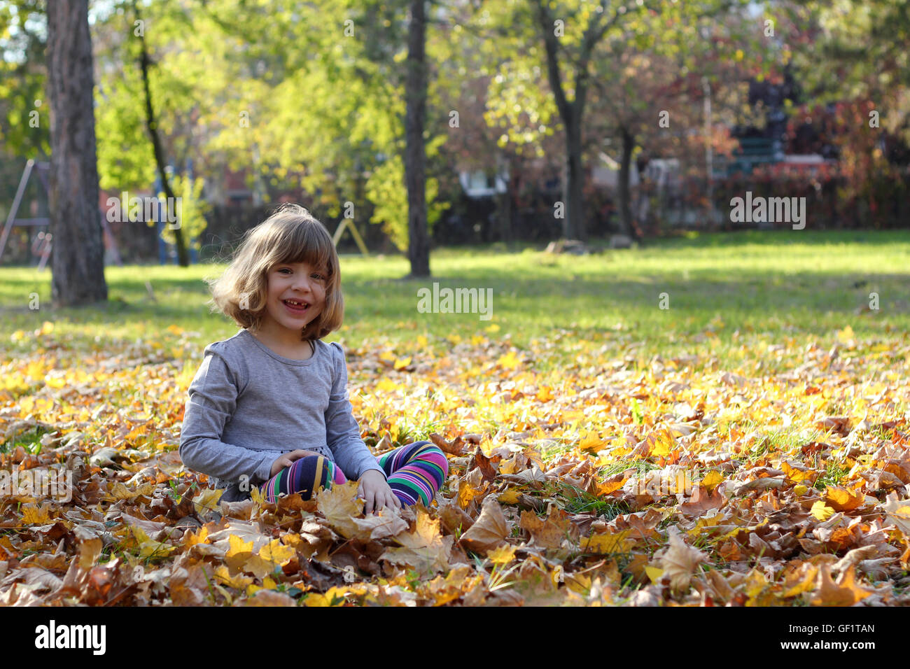 happy little girl in autumn park Stock Photo - Alamy