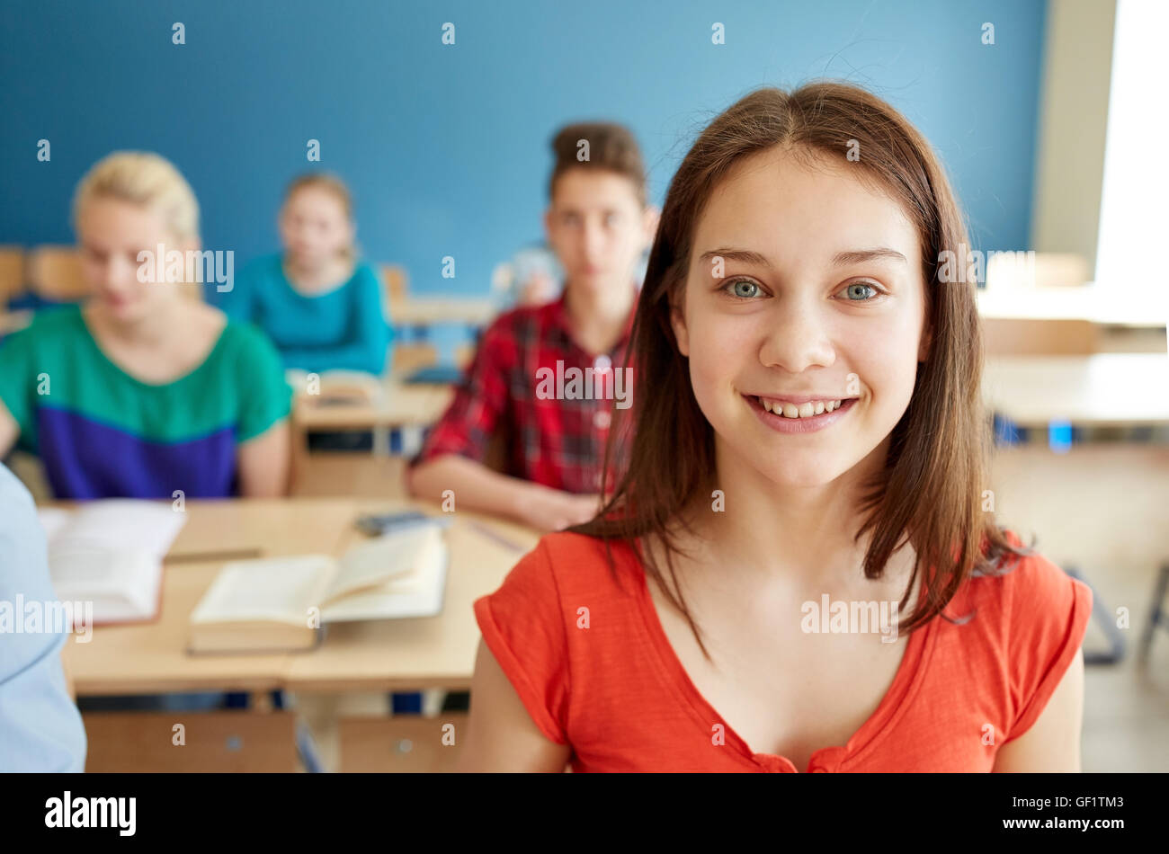 happy student girl at school lesson Stock Photo