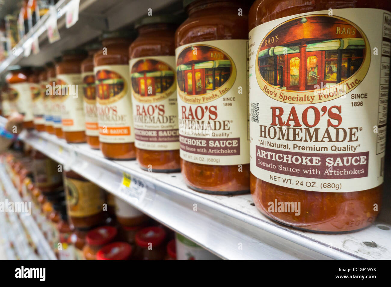 Jars of Rao's Homemade sauces made by Rao's Specialty Foods on the