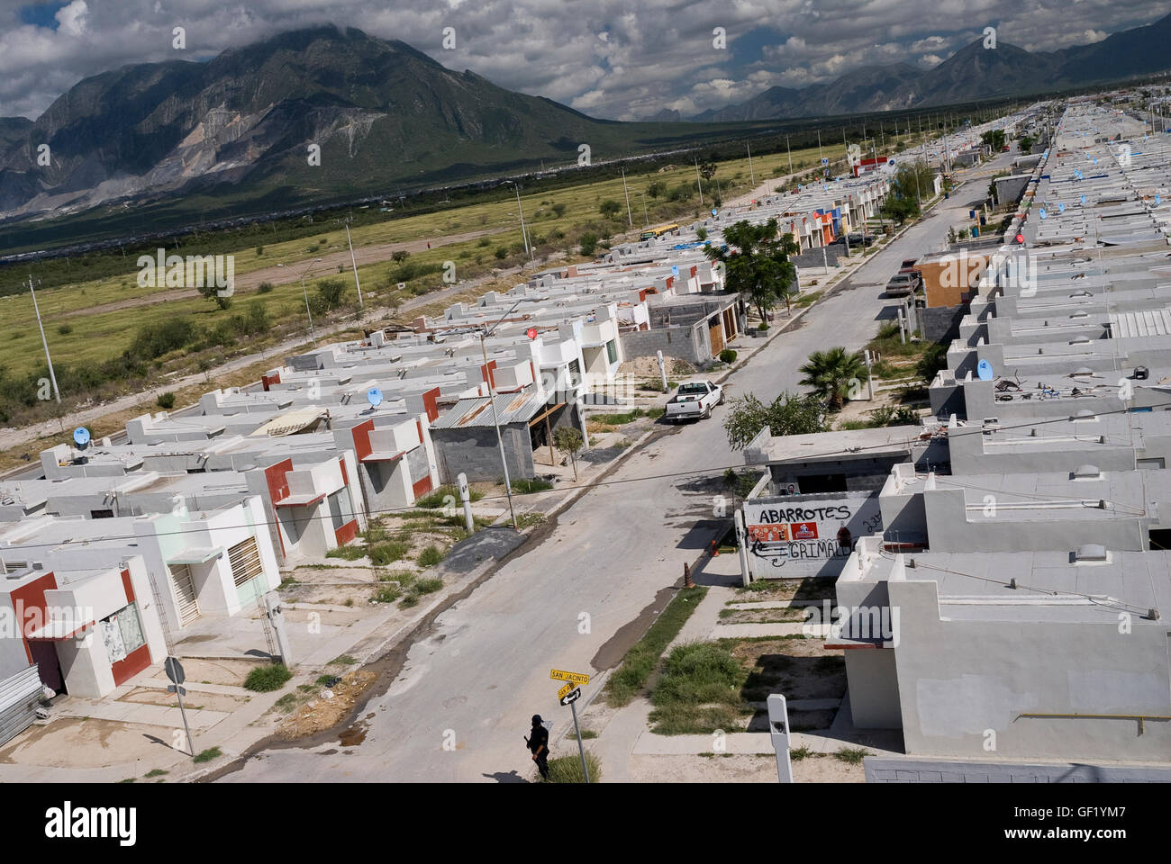 Low-cost government housing in Colonia San Miguel in Escobedo, Nuevo Leon, Mexico. Stock Photo