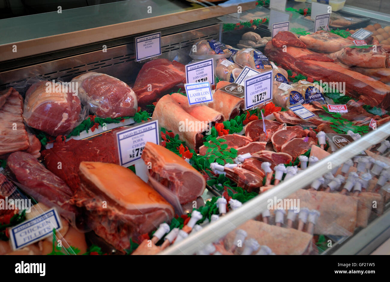 General view of meat in Jago Butchers in Chelsea, London, as British lamb could be back in the US by next year as a deal to lift export restrictions has moved a step closer, Farming Minister George Eustice has announced. Stock Photo