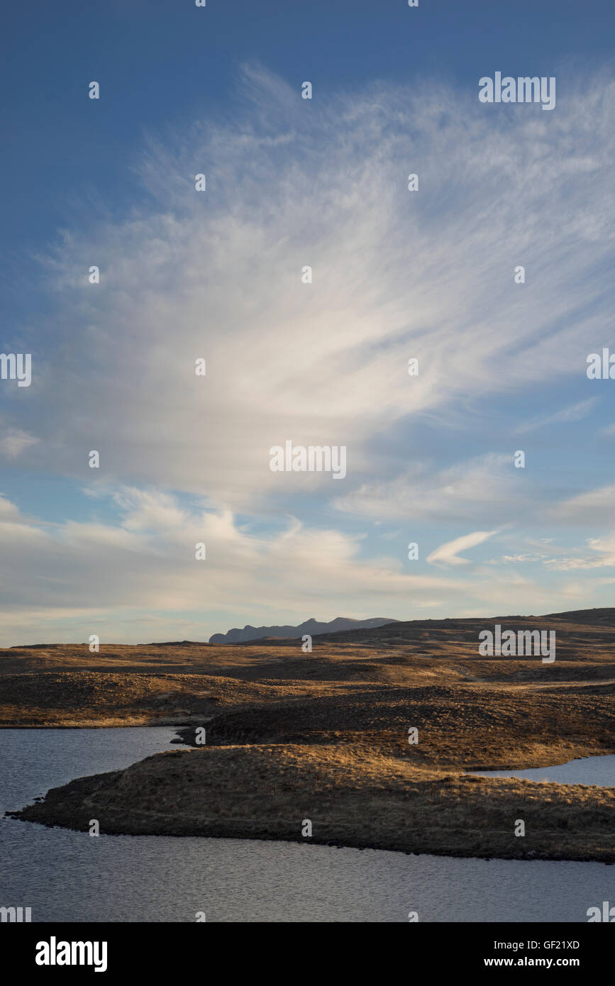 Looking across Loch Meadie in Sutherland to the mountain Ben Loyal, Scottish Highlands, Scotland, UK Stock Photo