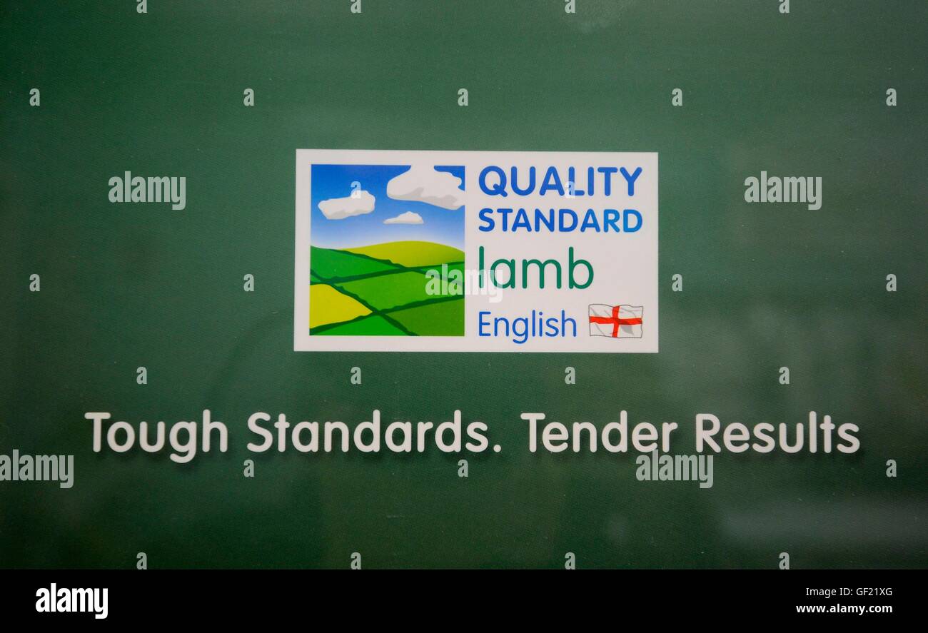 A Quality Standard English lamb sign in Jago Butchers in Chelsea, London, as British lamb could be back in the US by next year as a deal to lift export restrictions has moved a step closer, Farming Minister George Eustice has announced. Stock Photo