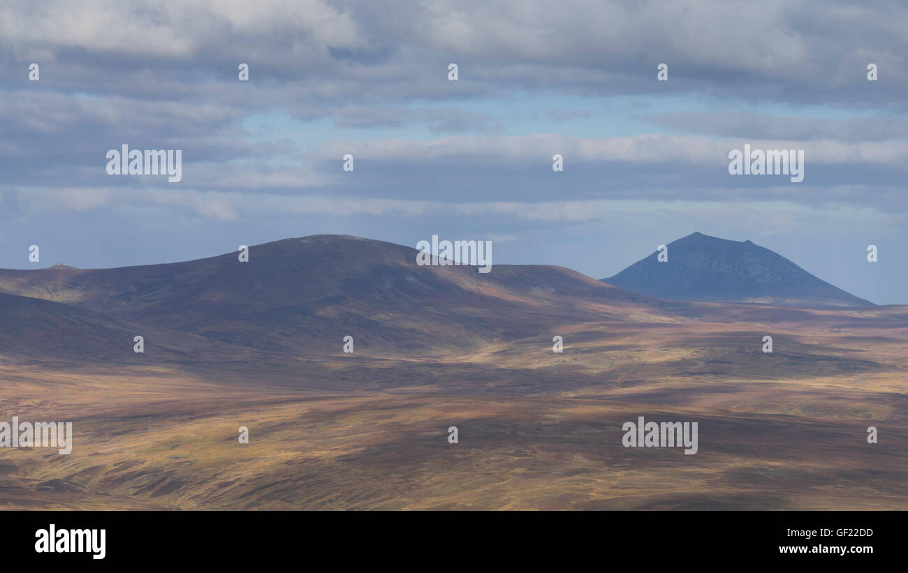 A view towards the mountain 'Morven' in Caithness from upper Glen Loth, Scotland, Scottish Highlands UK Stock Photo