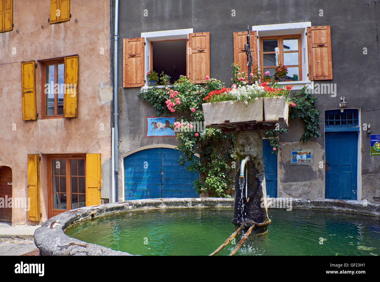 Fountain in the medieval village of Conflans.  Albertville, Savoie, France. Stock Photo