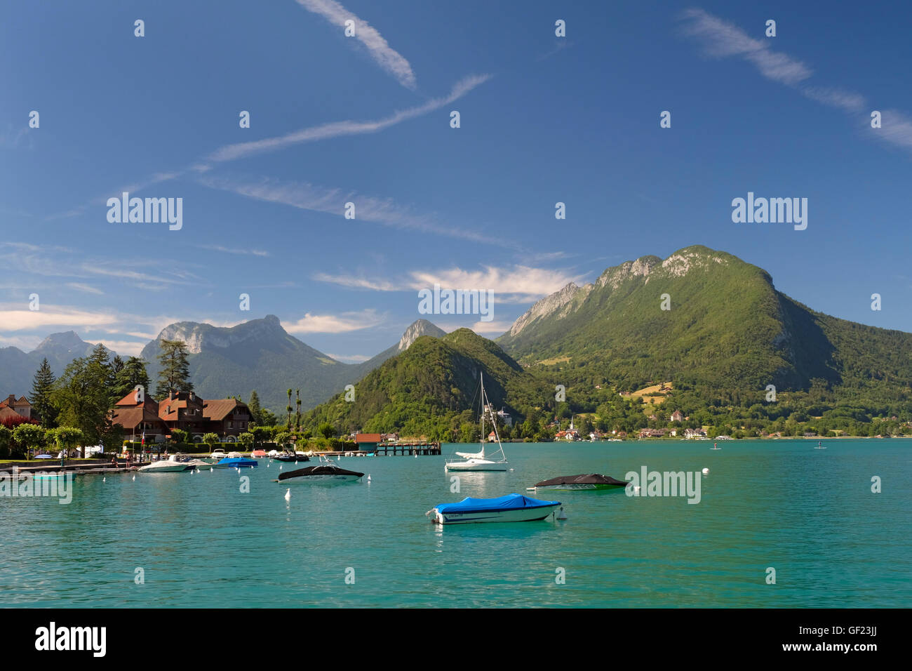 View over Lac d'Annecy at Talloires. Haute-Savoie, France. Stock Photo