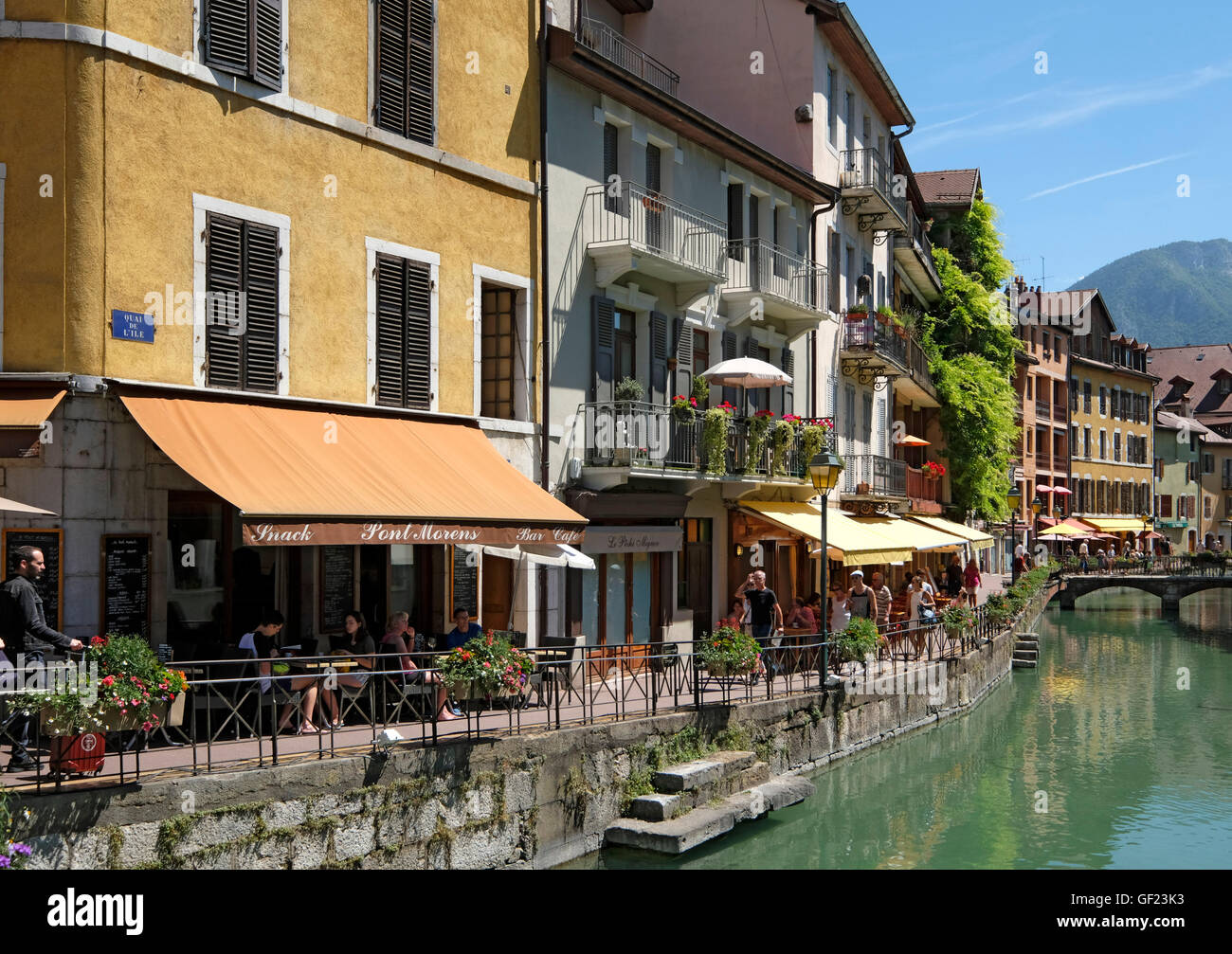 Buildings on the Quai de L'Ile in Annecy. HauteSavoie, France Stock