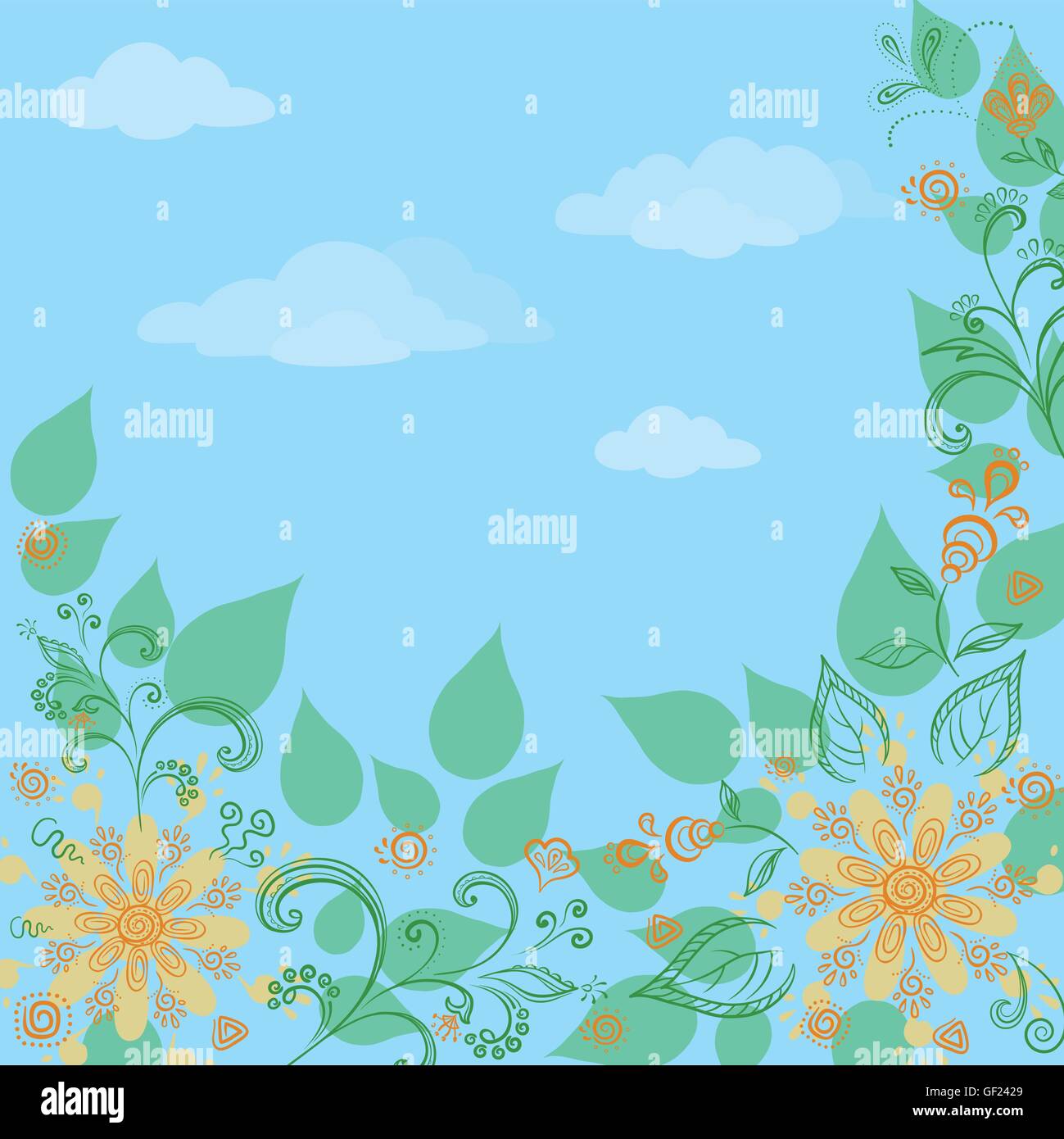 Flowers, Leaves and Blue Sky Stock Vector Image & Art - Alamy