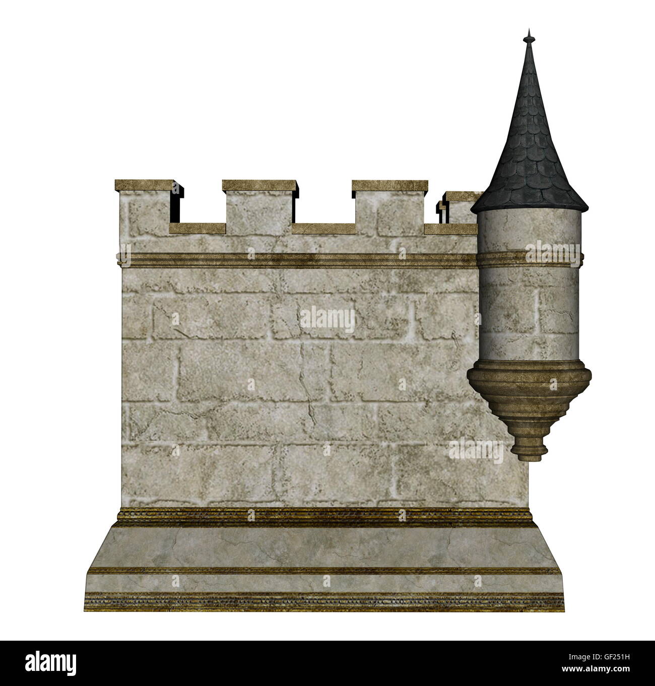 Castle wall and tower isolated in white background - 3D render Stock ...