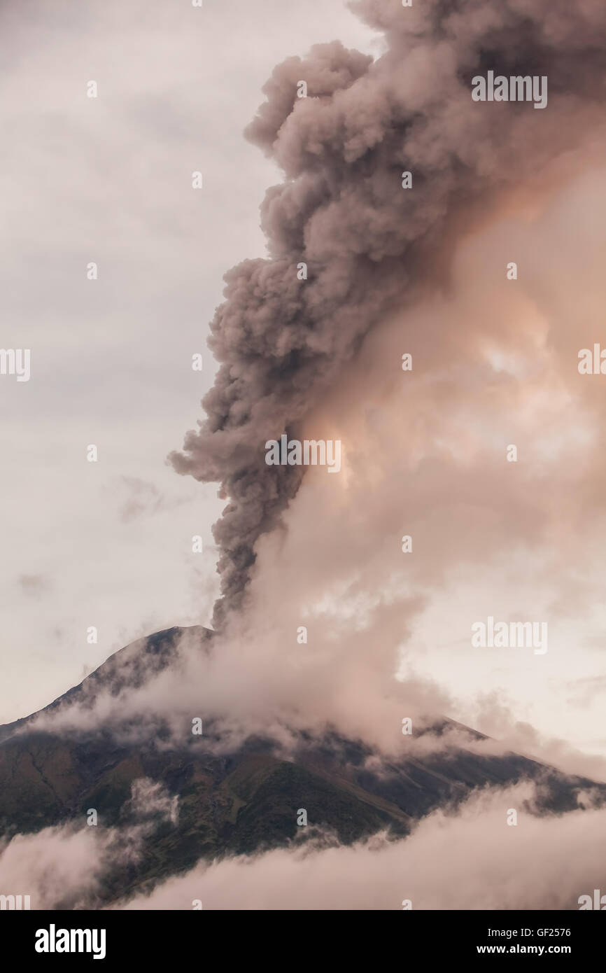 Smoke Rises From Tungurahua Volcano, February 2016, Ecuador Stock Photo