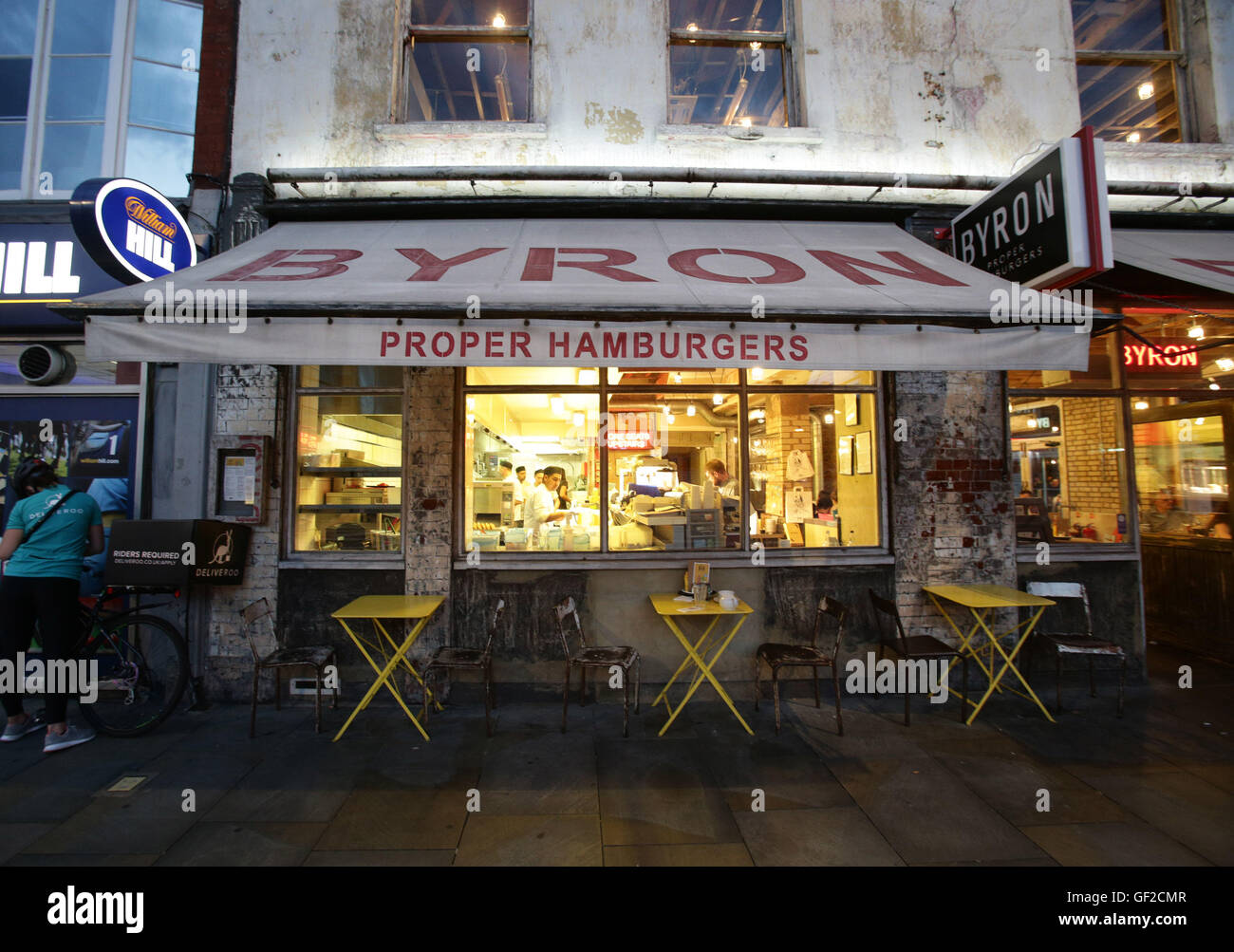 General view of a Byron restaurant in Islington, north London, as dozens of workers at the burger chain have been arrested in a swoop by immigration officials. Stock Photo