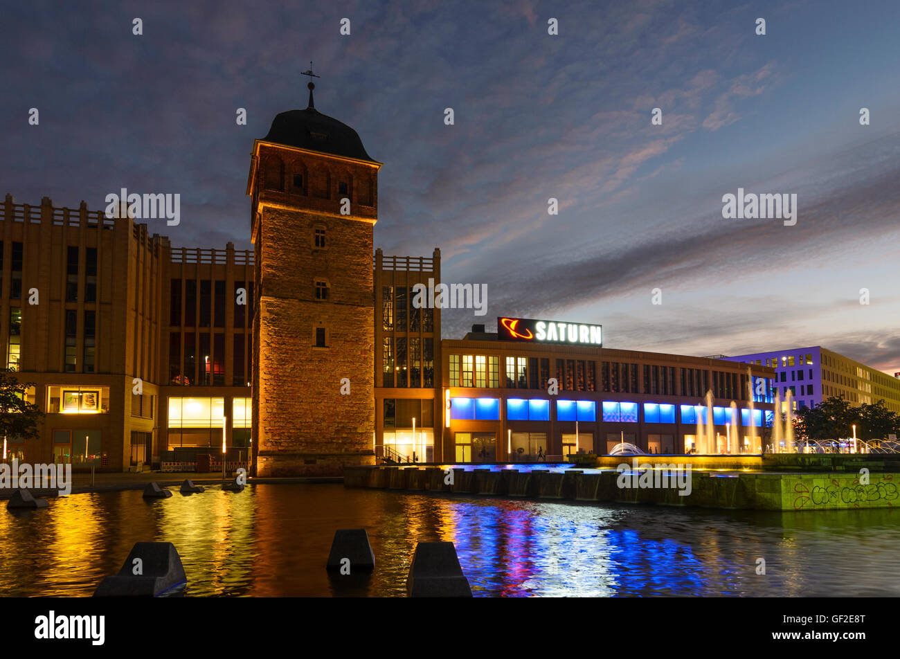 Chemnitz: Mall 'Galerie Roter Turm' and the Red Tower, Germany, Sachsen, Saxony, Stock Photo