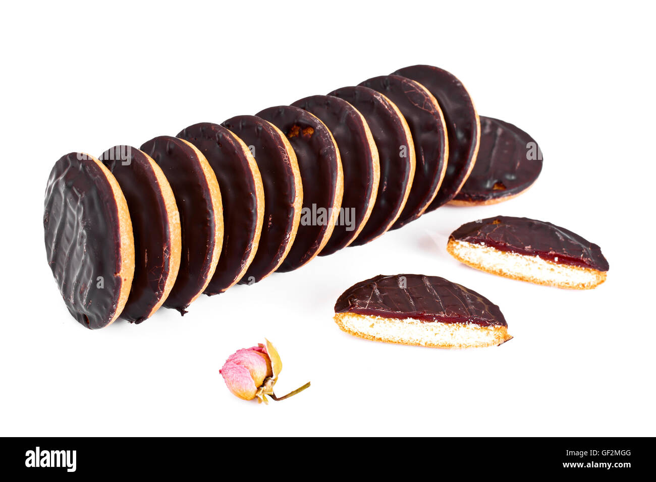 Biscuits with Jam and Chocolate Stock Photo Alamy