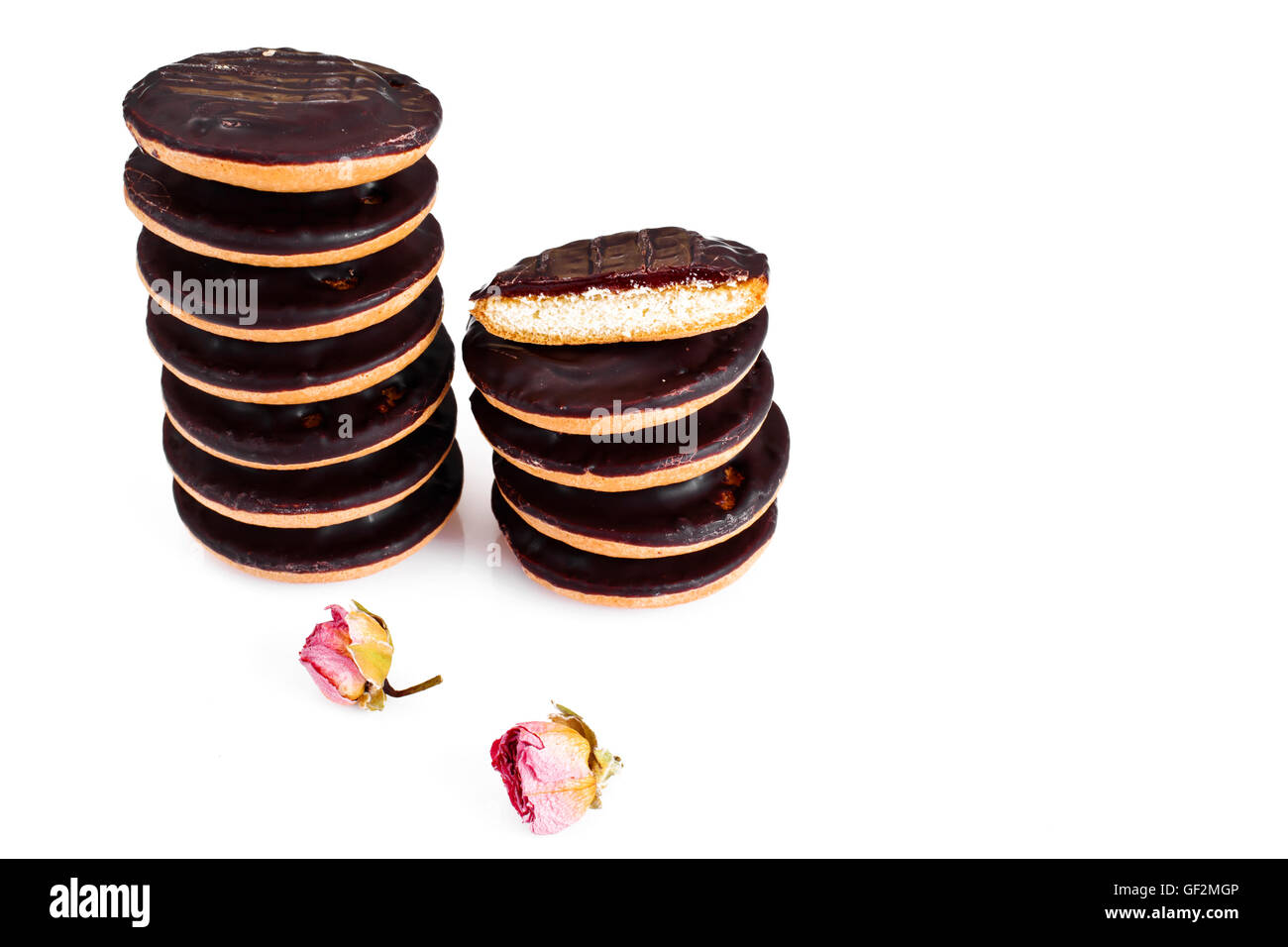 Biscuits with Jam and Chocolate Stock Photo Alamy