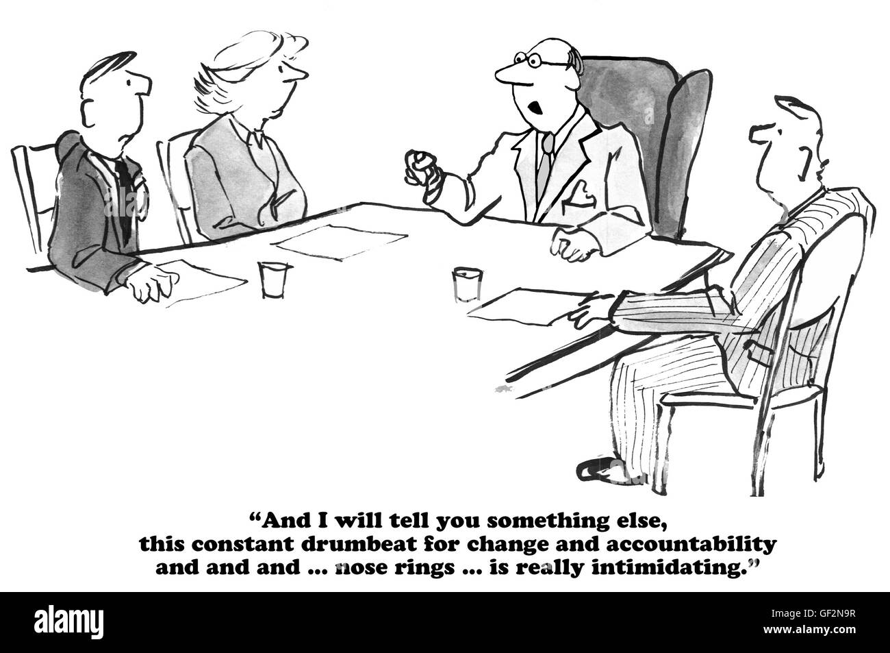 Business cartoon about constant change being intimidating. Stock Photo