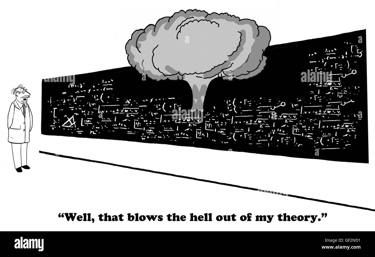 Cartoon about a theory that was wrong. Stock Photo