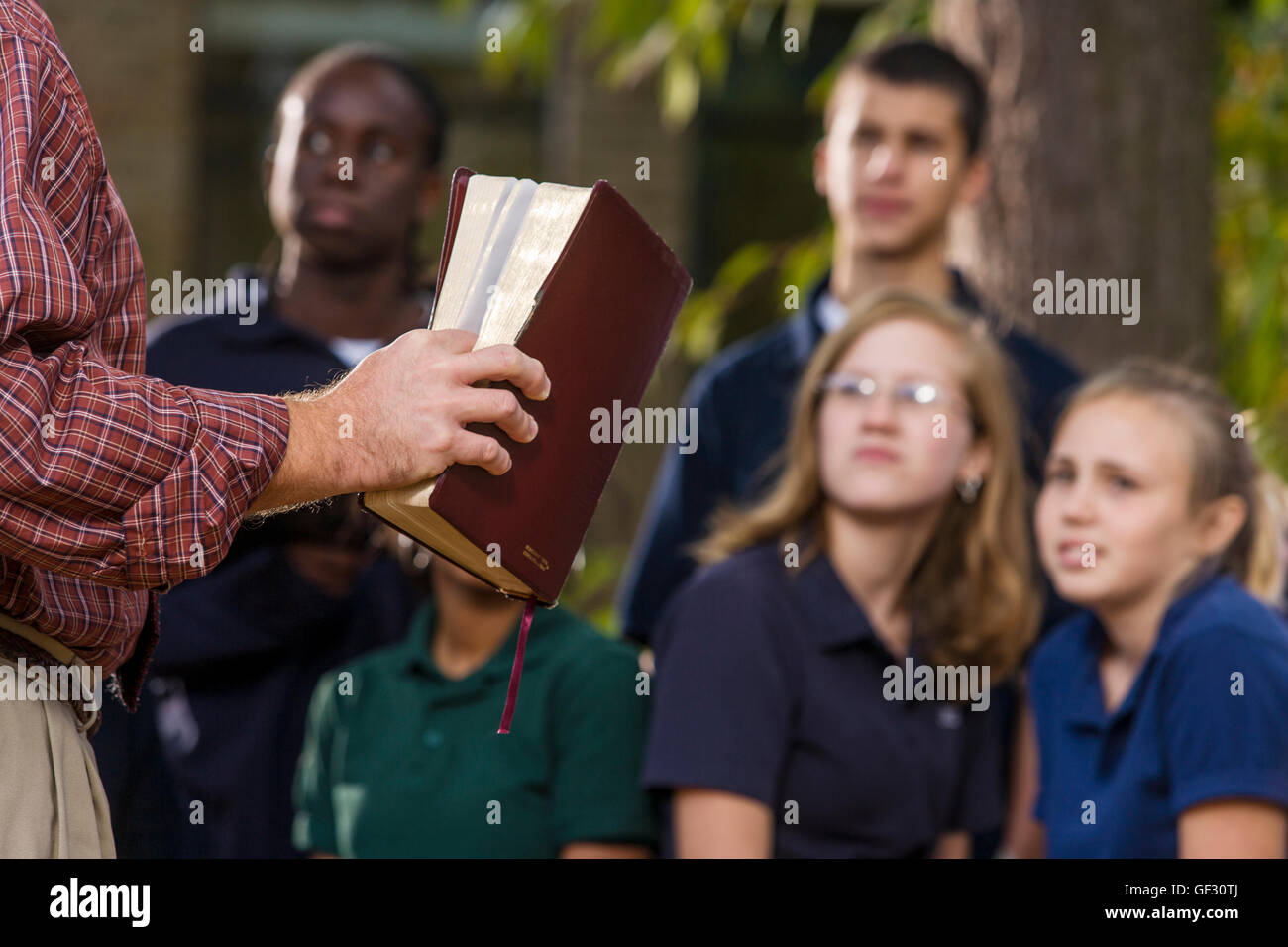 Bible study class of students at private Christian school. Stock Photo