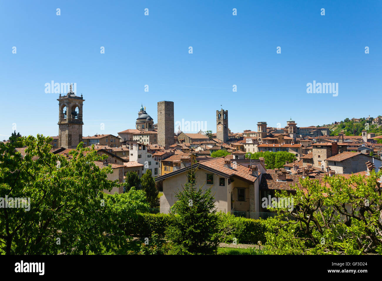 View of upper city of 'Bergamo', Italian medieval town. Panorama from Italy Stock Photo