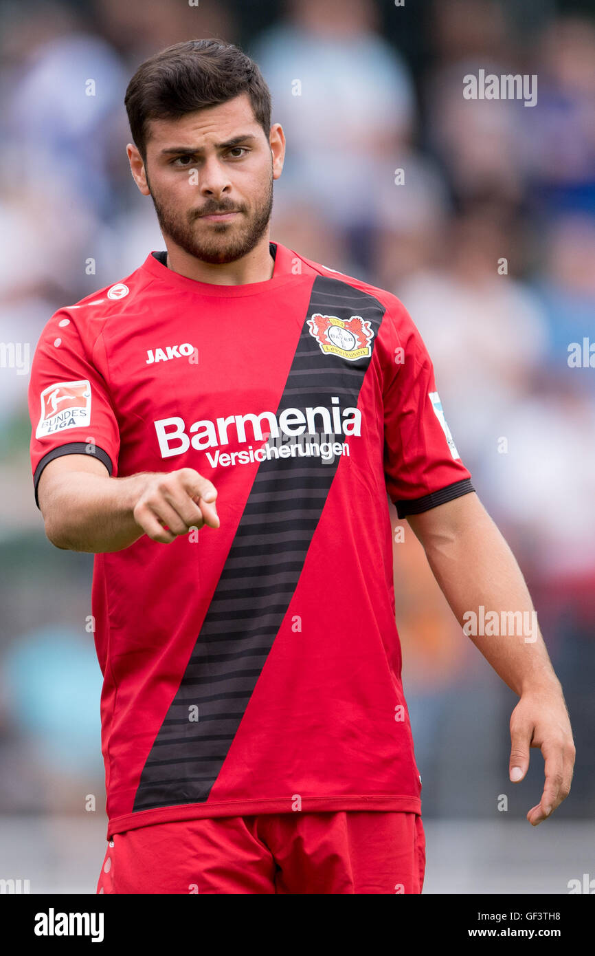 Bergisch Gladbach, Germany. 27th July, 2016. Leverkusen's Kevin Volland in  action during a test soccer match between Bayer 04 Leverkusen and FC Porto  in Bergisch Gladbach, Germany, 27 July 2016. PHOTO: MARIUS