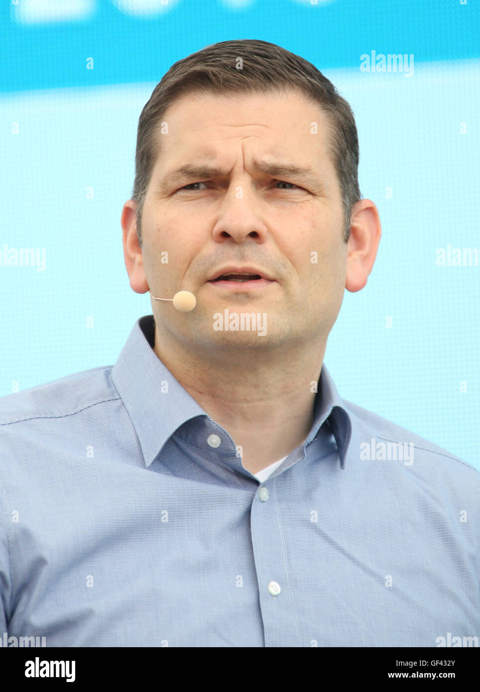 Stuttgart, Germany. 27th July, 2016. Marc Llistosella (President and CEO Mitsubishi Fuso Truck & Bus) pictured during a speech in Stuttgart, Germany, 27 July 2016. PHOTO: SILAS STEIN/DPA/Alamy Live News Stock Photo