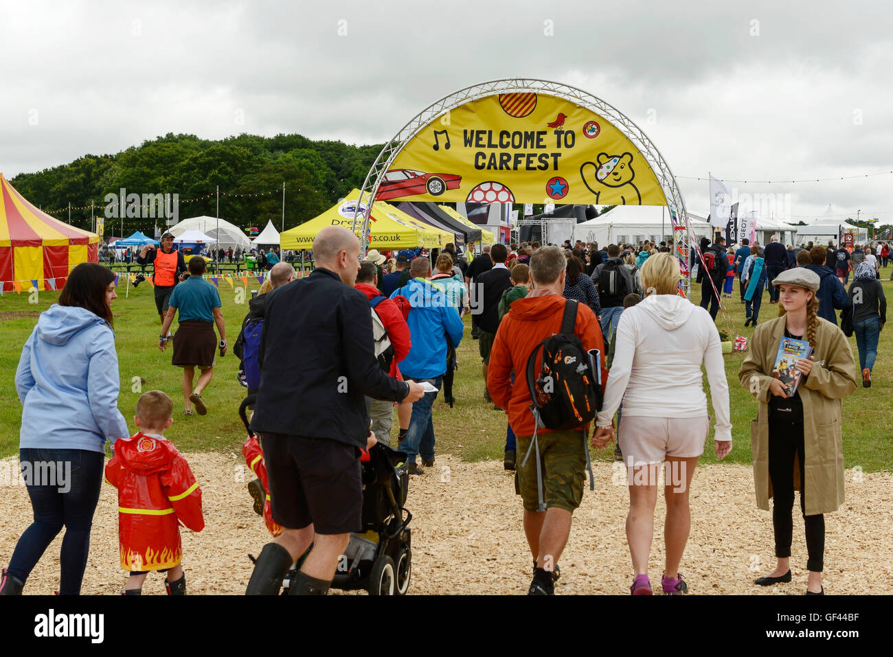 Carfest North, Bolesworth, Cheshire, UK. 29th July, 2016. People making their way in. The event is the brainchild of Chris Evans and features 3 days of cars, music and entertainment with profits being donated to the charity Children in Need. Credit:  Andrew Paterson/Alamy Live News Stock Photo