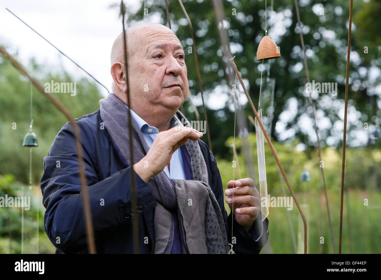 Edinburgh, Scotland, UK. 29th July, 2016. Jupiter Artland has launched its Summer Programme as part of the Edinburgh Art Festival 2016. Renowned French artist Christian Boltanski is featured with a new permanent installation, Animitas. Comprised of hundreds of Japanese bells placed on an island to reproduce the map of the stars on the day the artist was born. Credit:  Richard Dyson/Alamy Live News Stock Photo