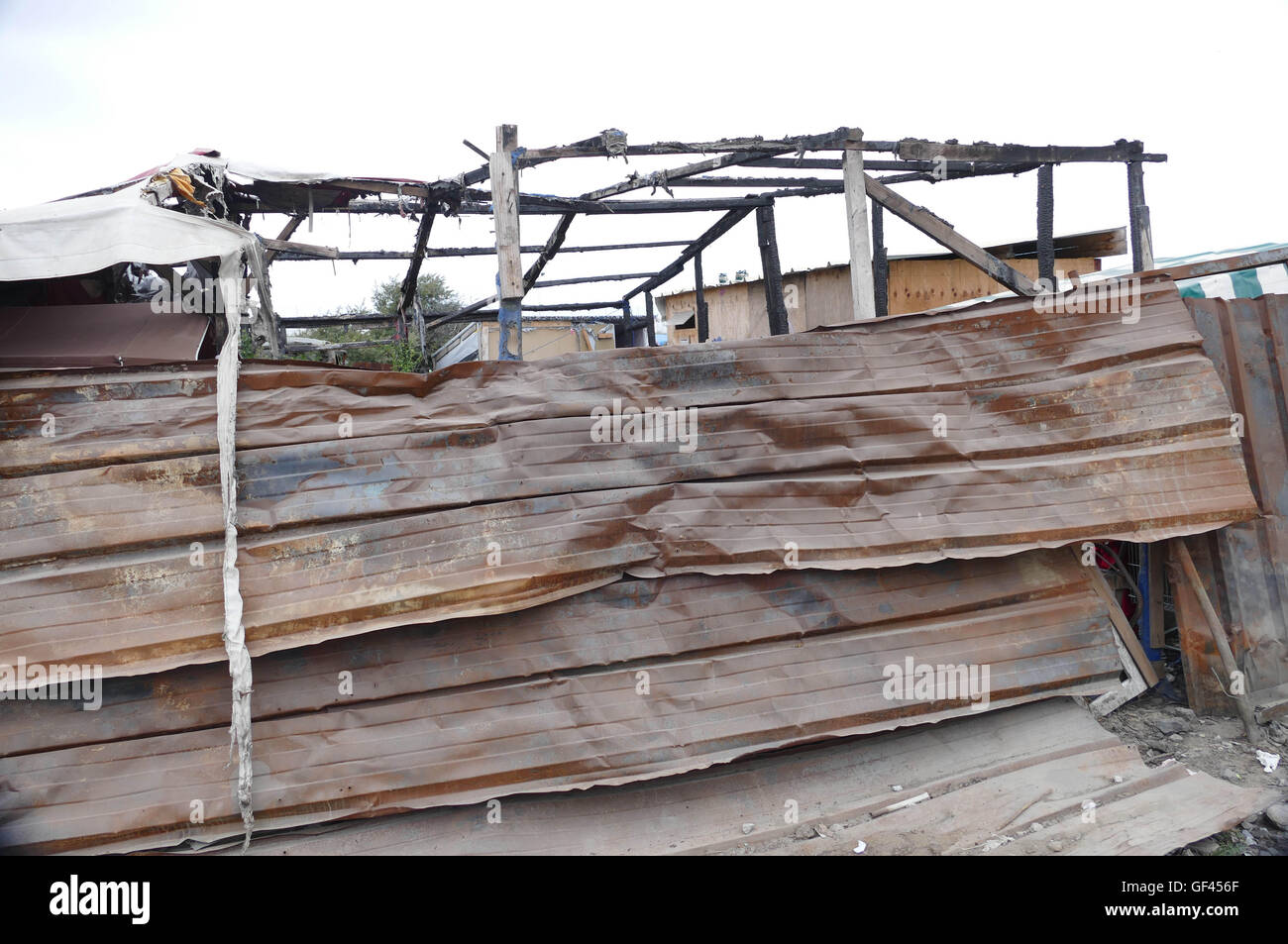 September 30, 2015 - San Clemente, California, U.S. - The refugee camp know as â€œThe Jungleâ€ in the French port town of Calais is being cleared. Refugees have been forced to close their shops, and food stalls by the French authorities. Charities are concerned the refugees will be left with no where to stay but the French authorities have said many of the facilities that were built were â€œfire hazardsâ€. Many refugees have still remained living at the camp in hopes of trying to get to the United Kingdom. (Credit Image: © Gail Orenstein via ZUMA Wire) Stock Photo
