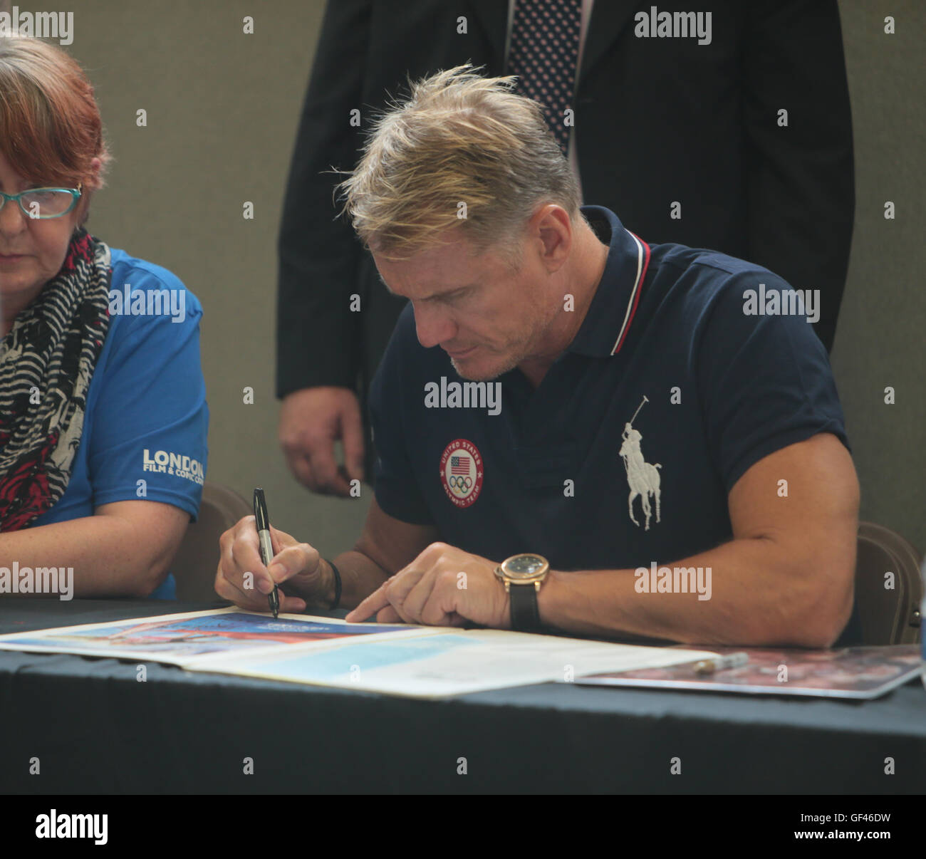 London UK 29 July 2016 Fist day of the London Film and Comic.con welcomed Dolph Lundgren ,better know as Ivan Drago ,the Russian boxer in the 1985 FILM Rocky IV signing photos for his fans.@ Paul Quezada-Neiman/Alamy Live News Credit: Paul Quezada-Neiman/Alamy Live News Stock Photo