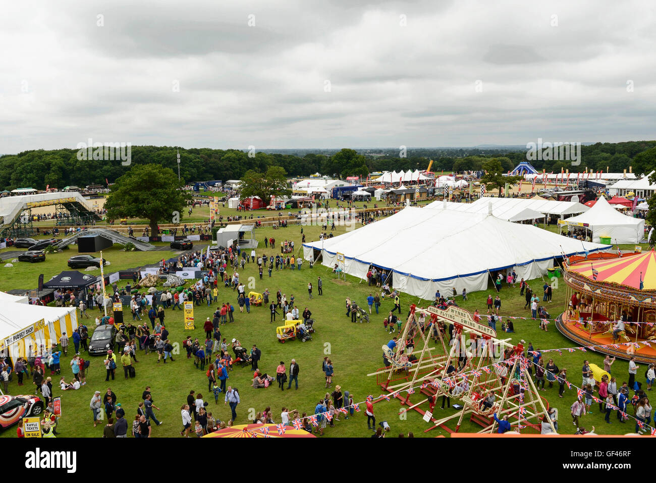 Bolesworth, Cheshire, UK. 29th July 2016. A panoramic view of the site. The event is the brainchild of Chris Evans and features 3 days of cars, music and entertainment with profits being donated to the charity Children in Need. Credit:  Andrew Paterson/Alamy Live News Stock Photo