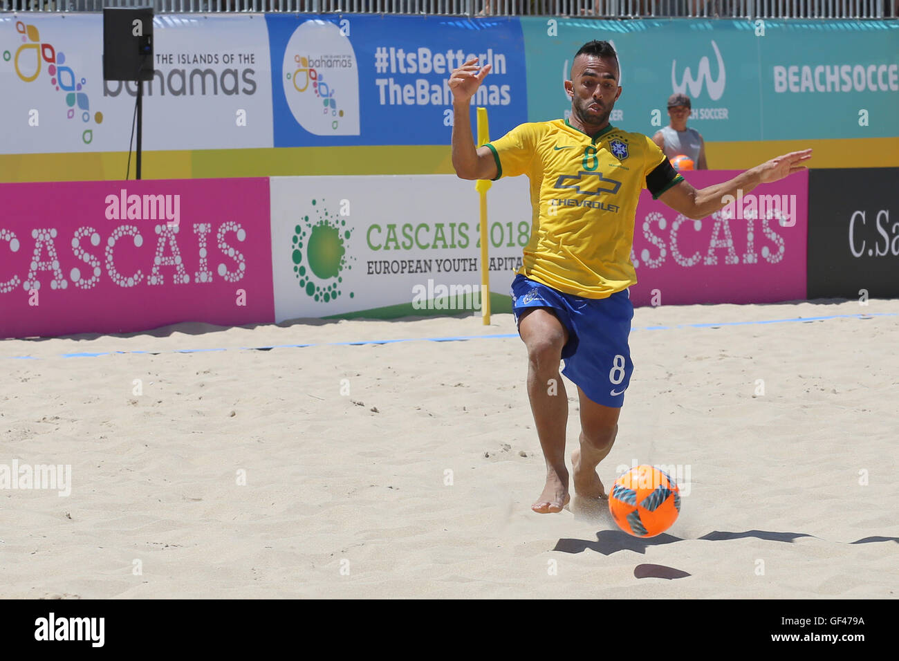 Cascais, Portugal. 29th July, 2016. Brazil's defender Bruno Xavier (8) controlling the ball Credit:  Alexandre de Sousa/Alamy Live News Stock Photo