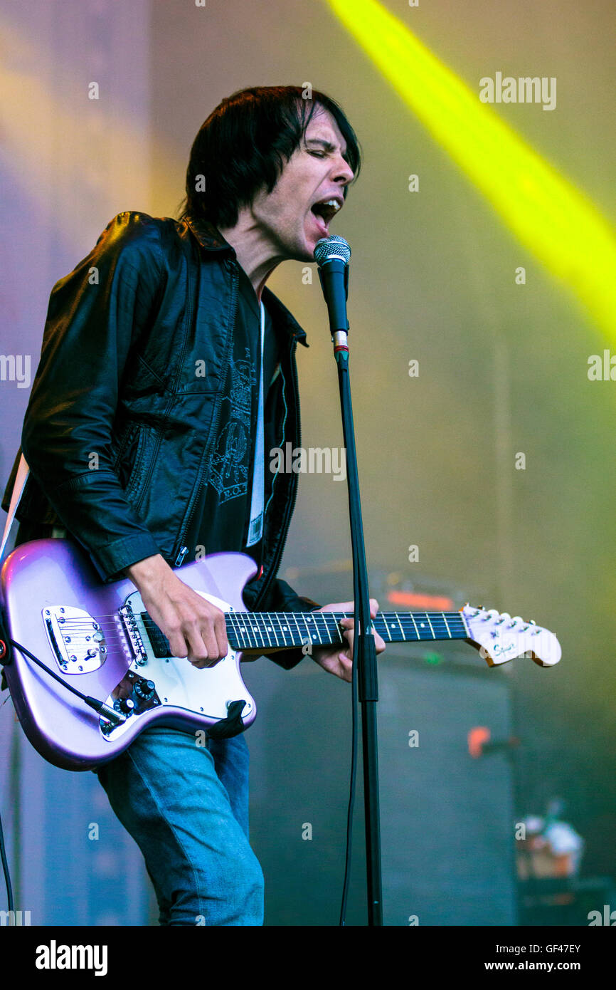 Ryan jarman of the cribs performing on the main stage hi-res stock ...